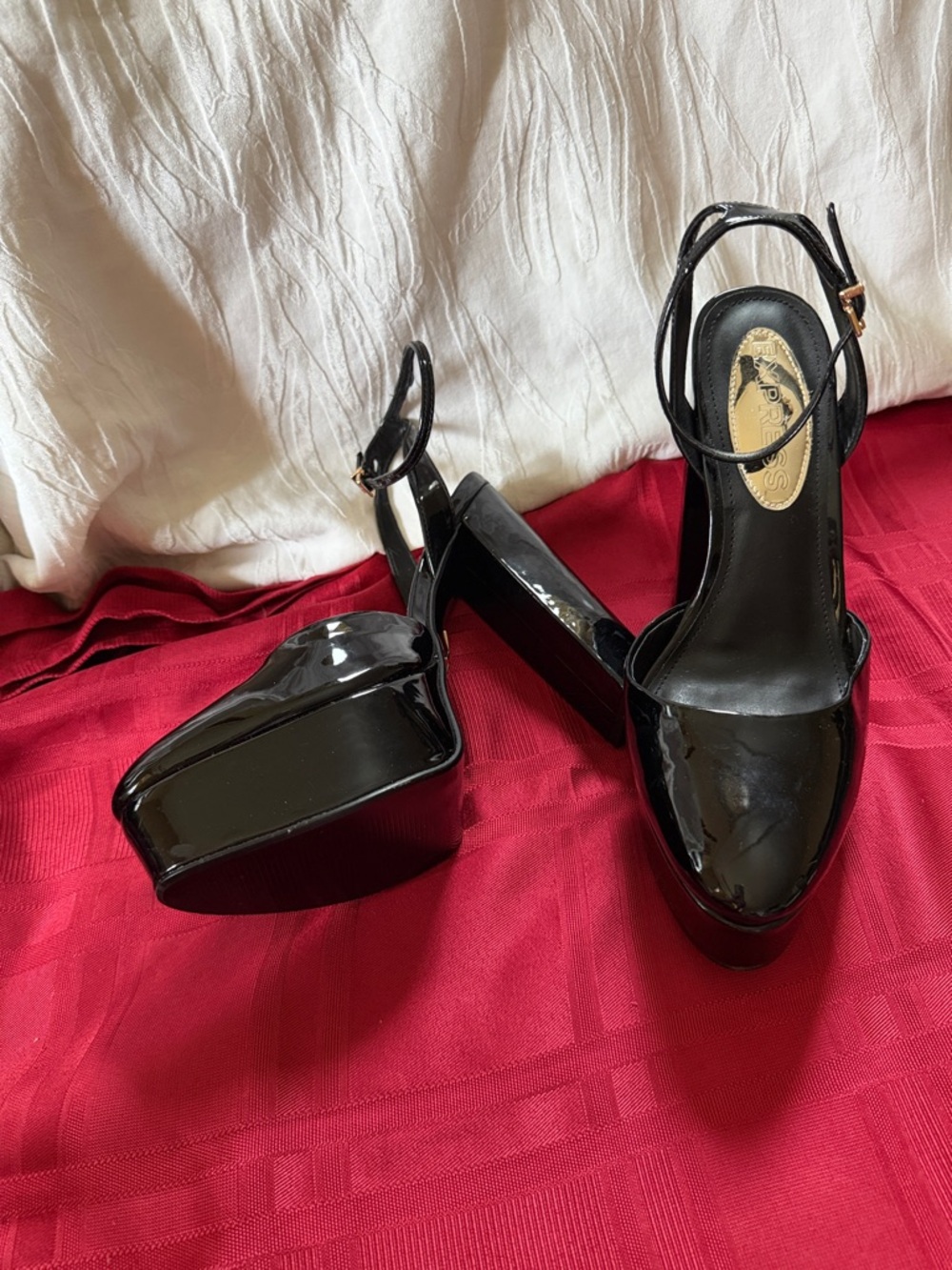 Express Black Patent Platform Slingback Heels